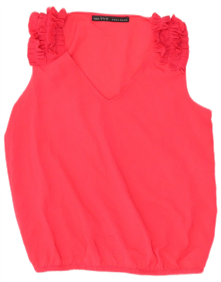 Damska bluzka bez rękawów z falbaną z przodu Zara UK 14, średnia czerwień