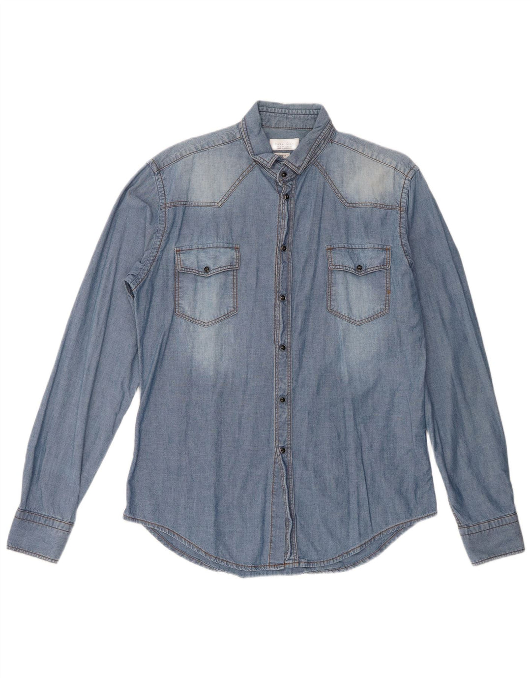 Męska koszula dżinsowa Zara Slim Fit, duża, niebieska, bawełniana