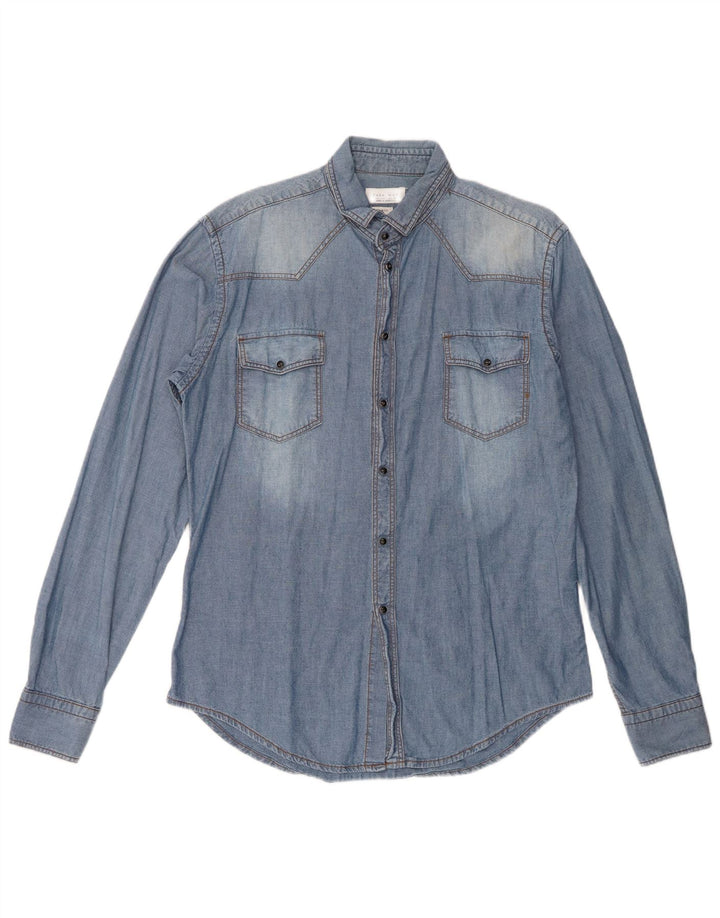 Męska koszula dżinsowa Zara Slim Fit, duża, niebieska, bawełniana