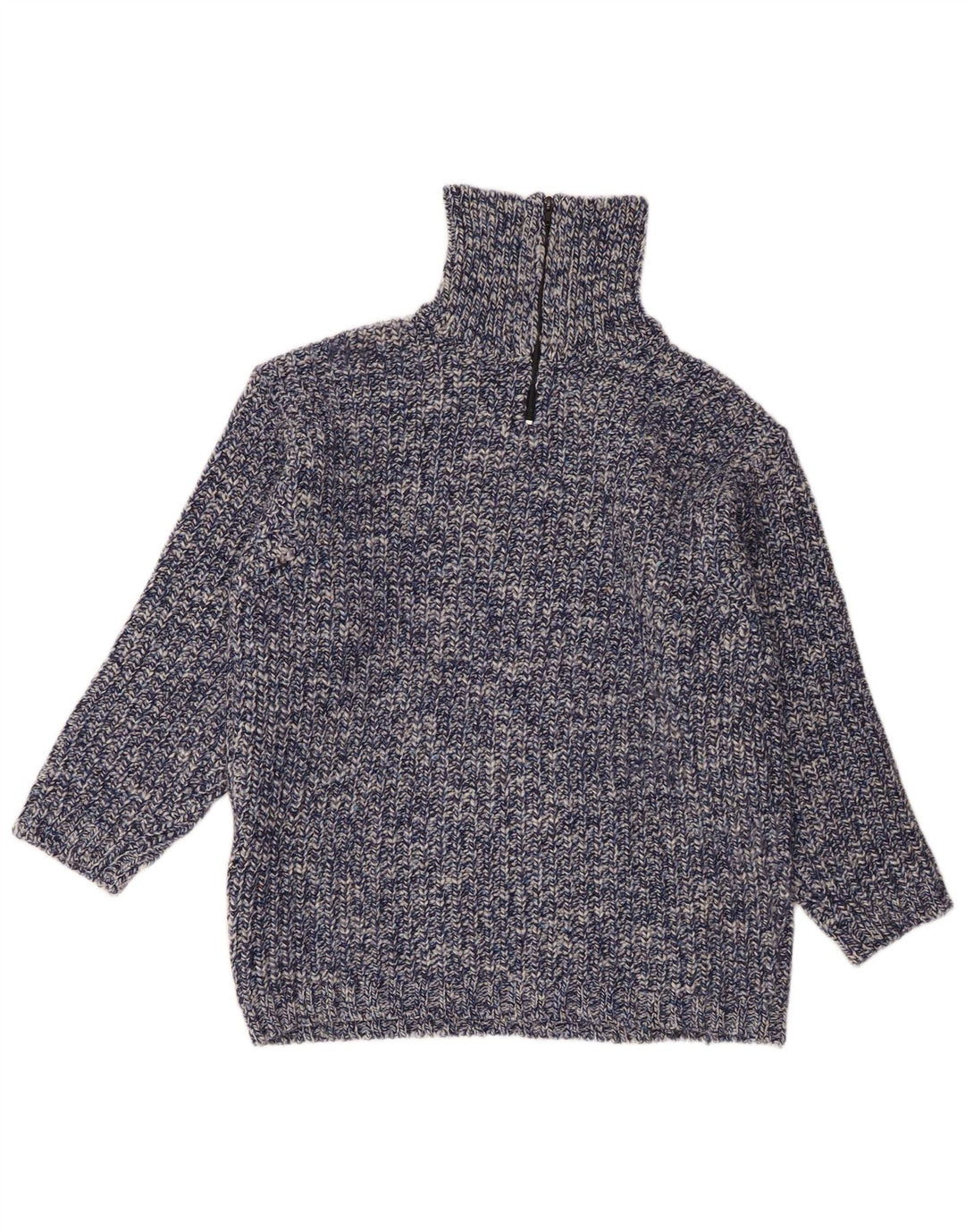 Vintage męski sweter z zamkiem błyskawicznym, duży, niebieski, wełniany nakrapiany