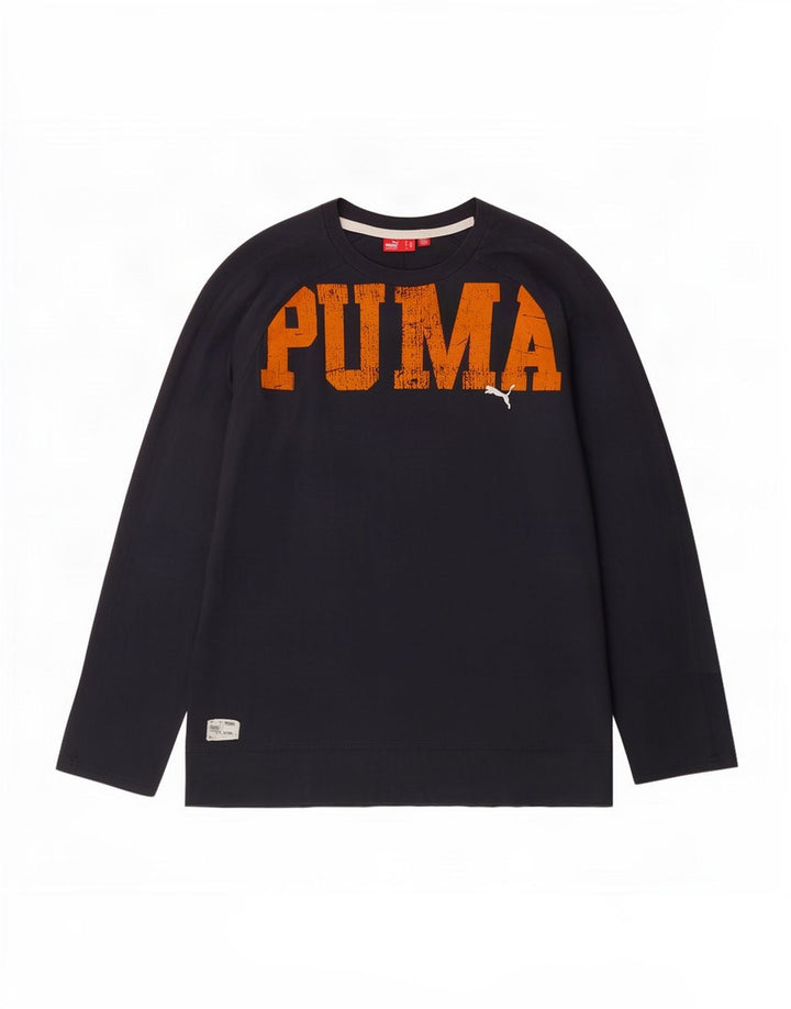 Męski graficzny top Puma z długim rękawem, duży, szary, bawełniany