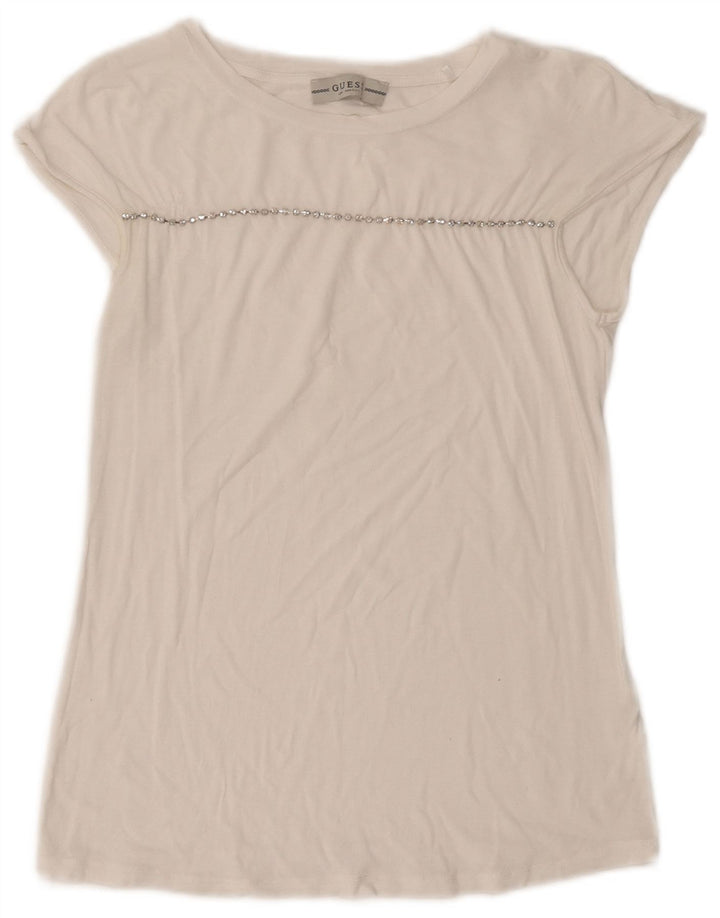 T-shirt damski GUESS Top UK 10, mały, biały