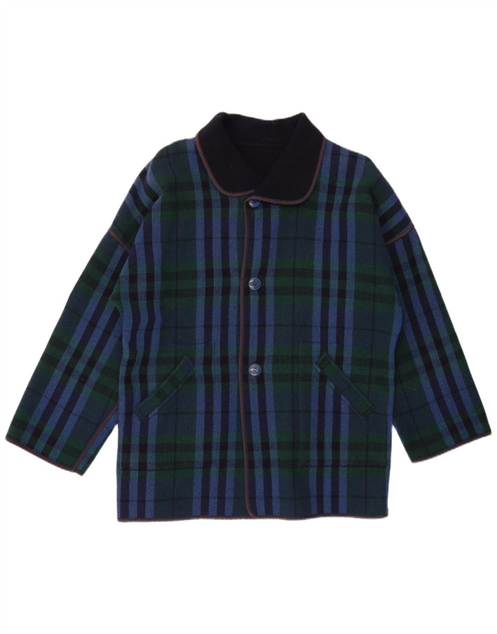 Płaszcz damski w stylu vintage IT 48 XL, wełniany w granatową kratkę