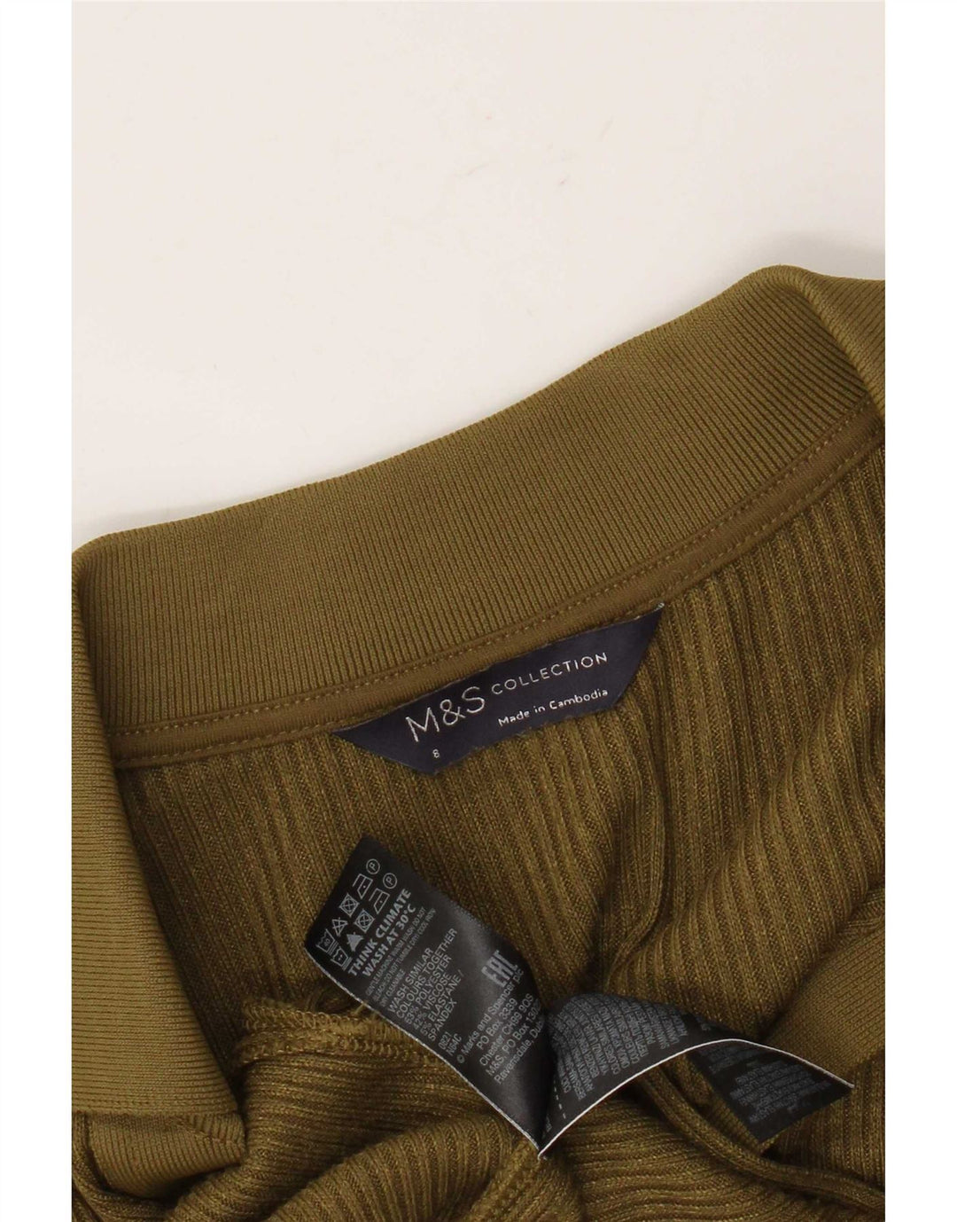 Marks & Spencer Damska sukienka sweterkowa z długim rękawem UK 8, mała, khaki, poliester