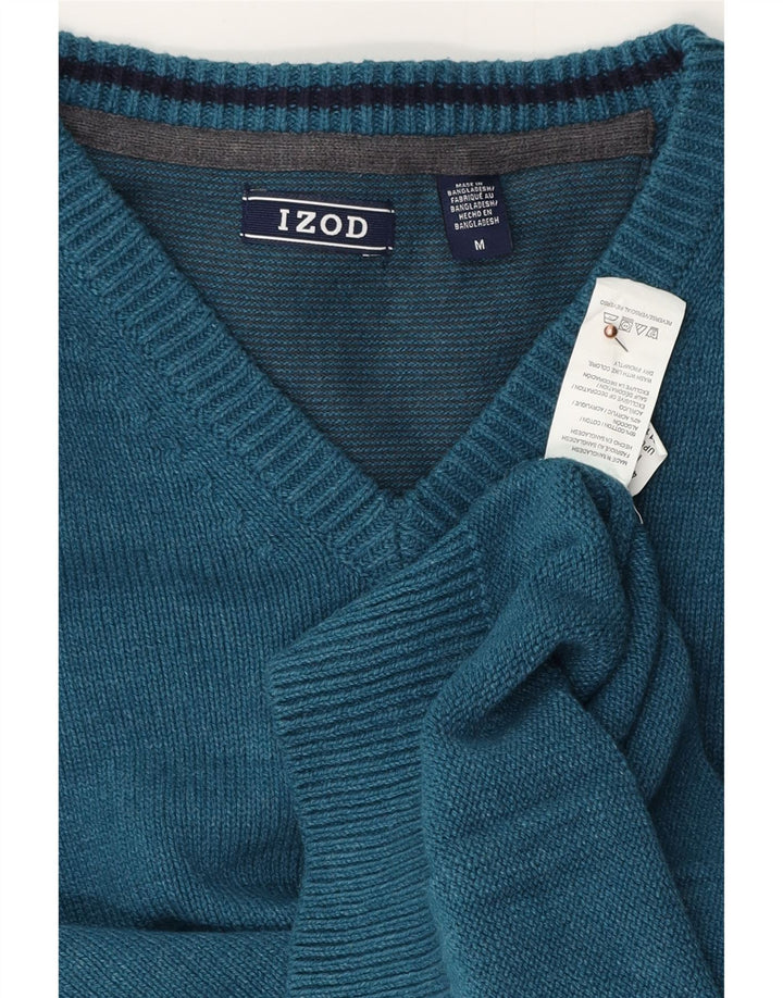 IZOD Męski sweter z dekoltem w kształcie litery V, średnioniebieski, bawełniany