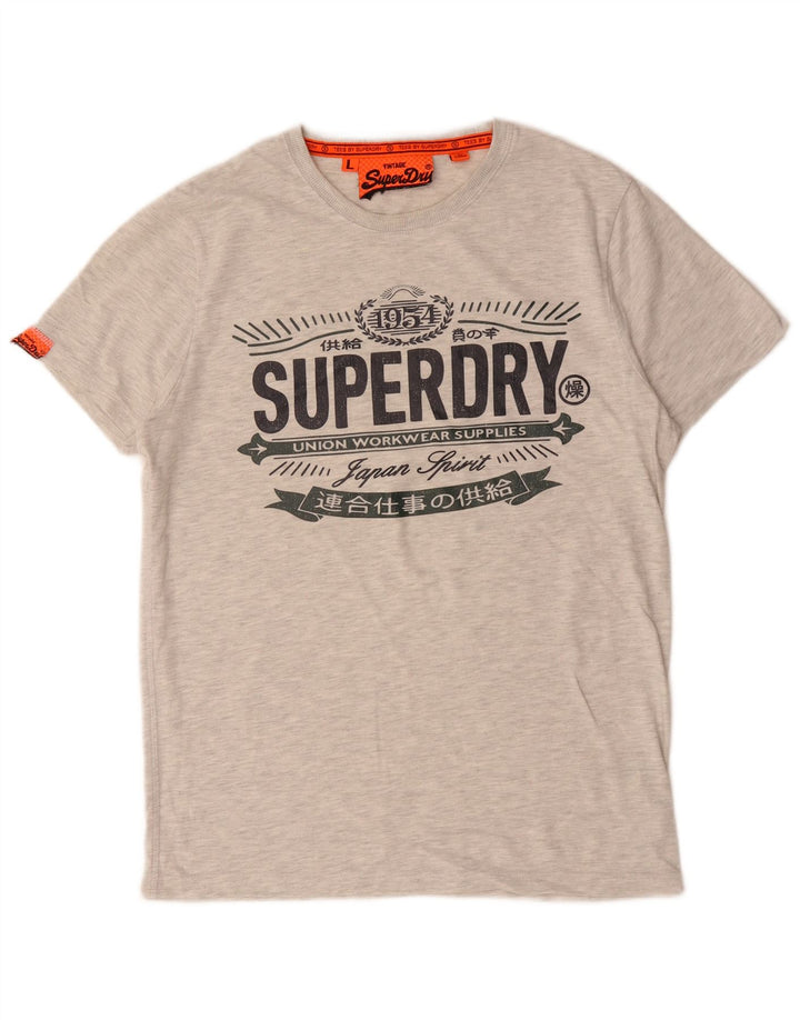 Męski T-shirt Superdry z grafiką, duży, szary, bawełniany w cętki