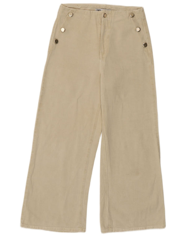 Damskie spodnie chino z szeroką nogawką Zara EU 36 XS W26 L26 Beżowa bawełna