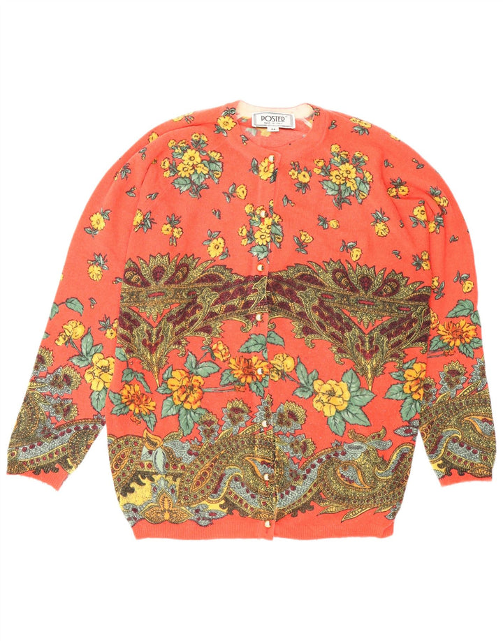 Vintage damski sweter kardigan IT 44 średni czerwony kwiatowy