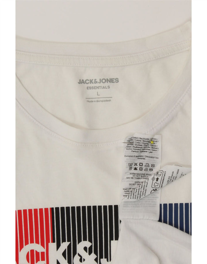JACK & JONES Mens Graphic T-Shirt Top Large White Cotton