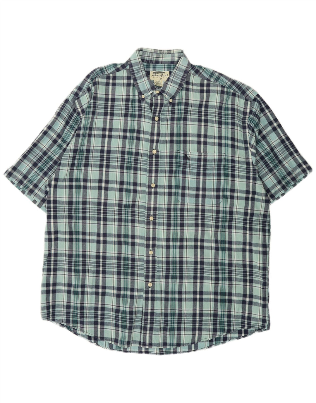 Koszula męska z krótkim rękawem EDDIE BAUER XL, bawełniana w niebieską kratkę