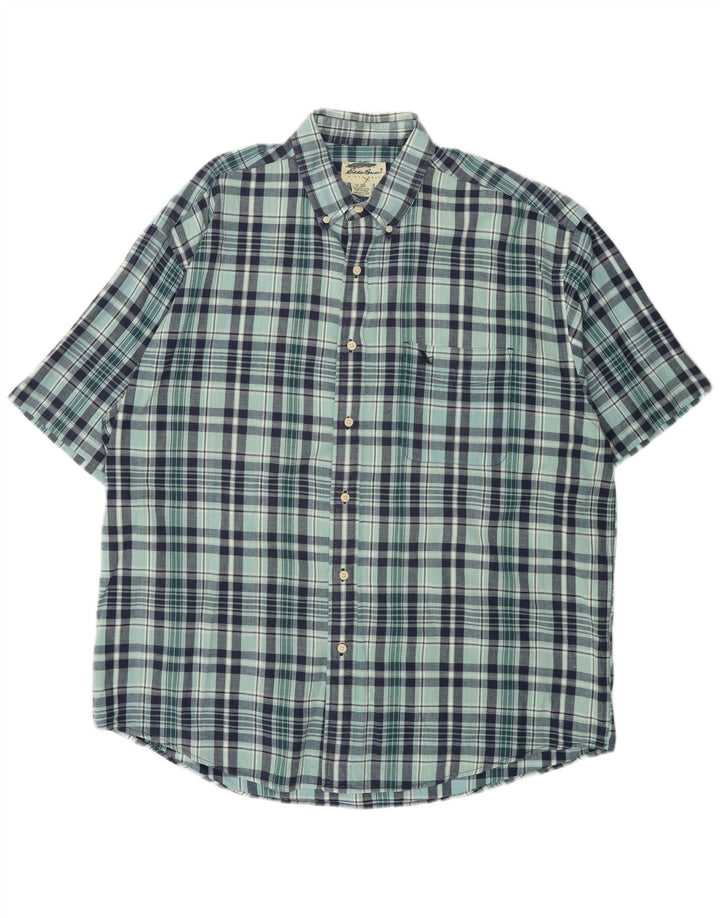 Koszula męska z krótkim rękawem EDDIE BAUER XL, bawełniana w niebieską kratkę