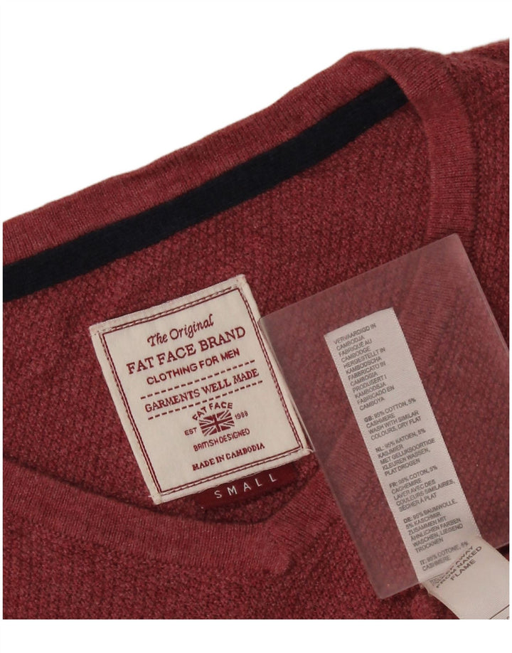 Męski sweter z dekoltem w serek Fat Face, mały, czerwony, bawełniany