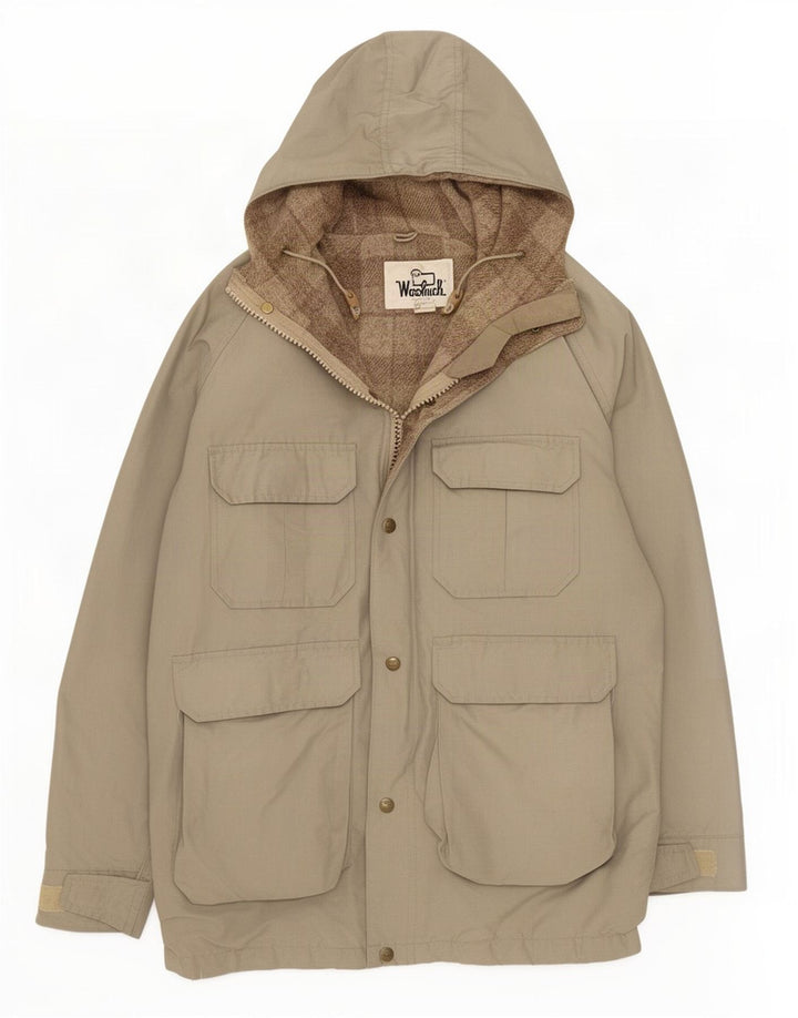 Męska kurtka parka z kapturem Woolrich UK 38, średnia szara bawełna