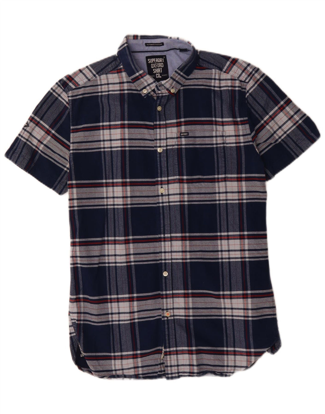 SUPERDRY Męska koszula z krótkim rękawem, średnia, granatowa, bawełniana kratka