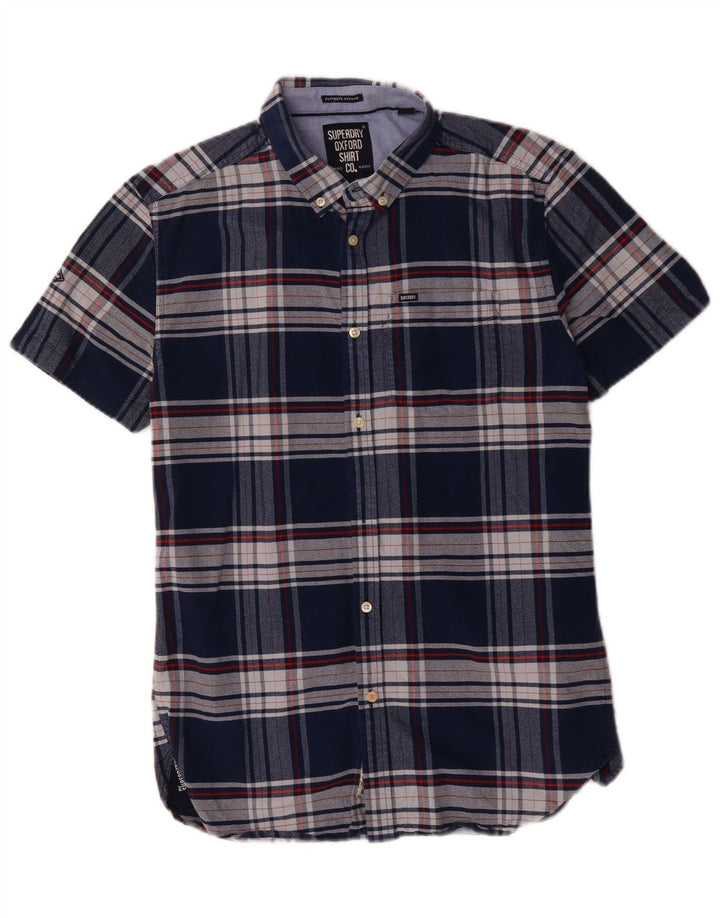 SUPERDRY Męska koszula z krótkim rękawem, średnia, granatowa, bawełniana kratka