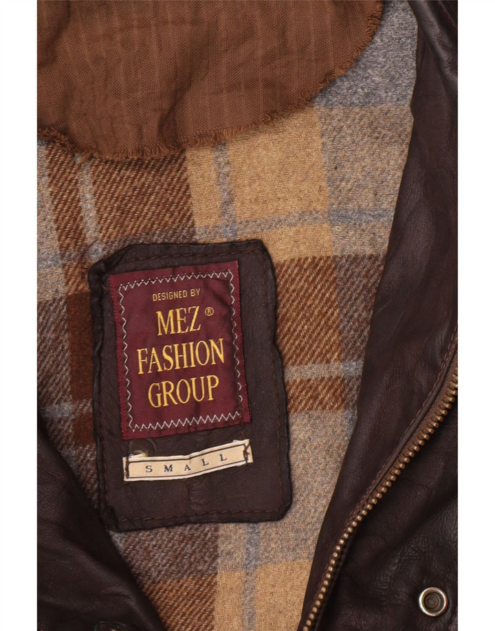 Vintage męska kurtka skórzana o luźnym kroju UK 36 Small Brown