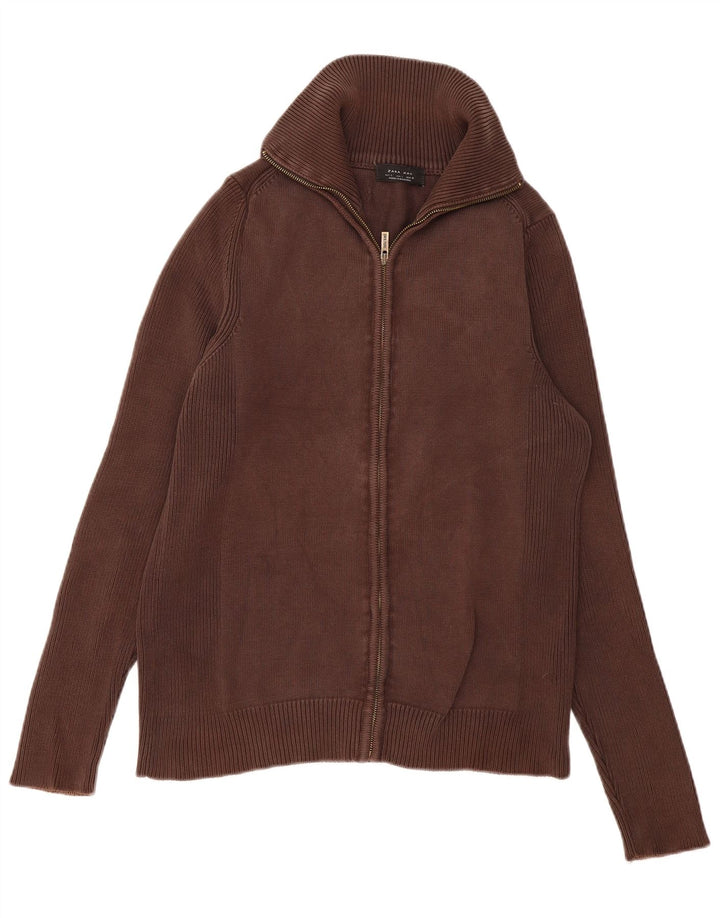 Męski sweter Zara, duży, brązowy, bawełniany
