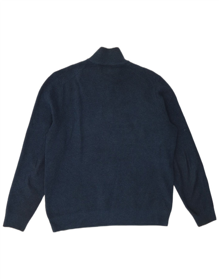 Marks & Spencer Męski sweter z zamkiem błyskawicznym, duży, granatowy, bawełniany
