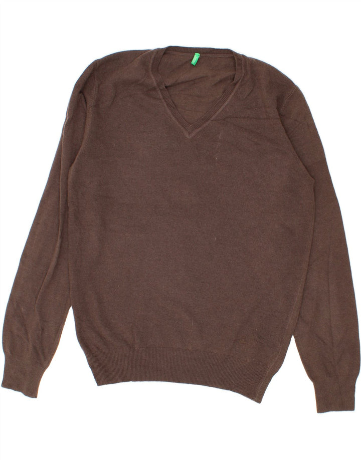 BENETTON Mens V-Neck Jumper Sweater XL Brown Wool Vintage Benetton and Second-Hand Benetton from Messina Hembry 