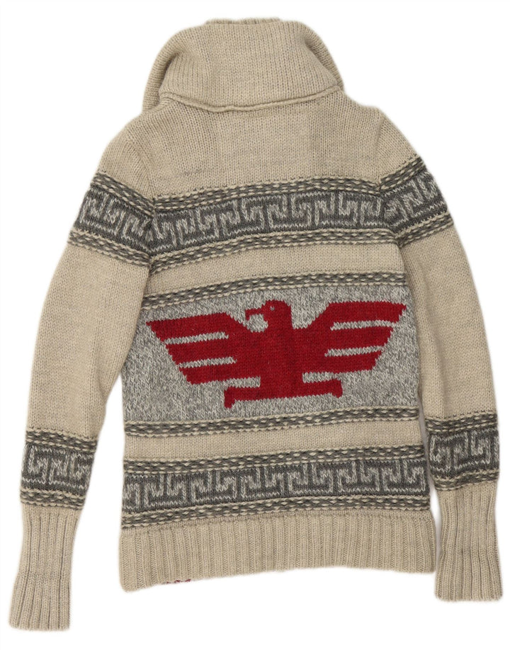 Męski sweter rozpinany Superdry z graficznym zamkiem błyskawicznym, mała, szara, geometryczna wełna