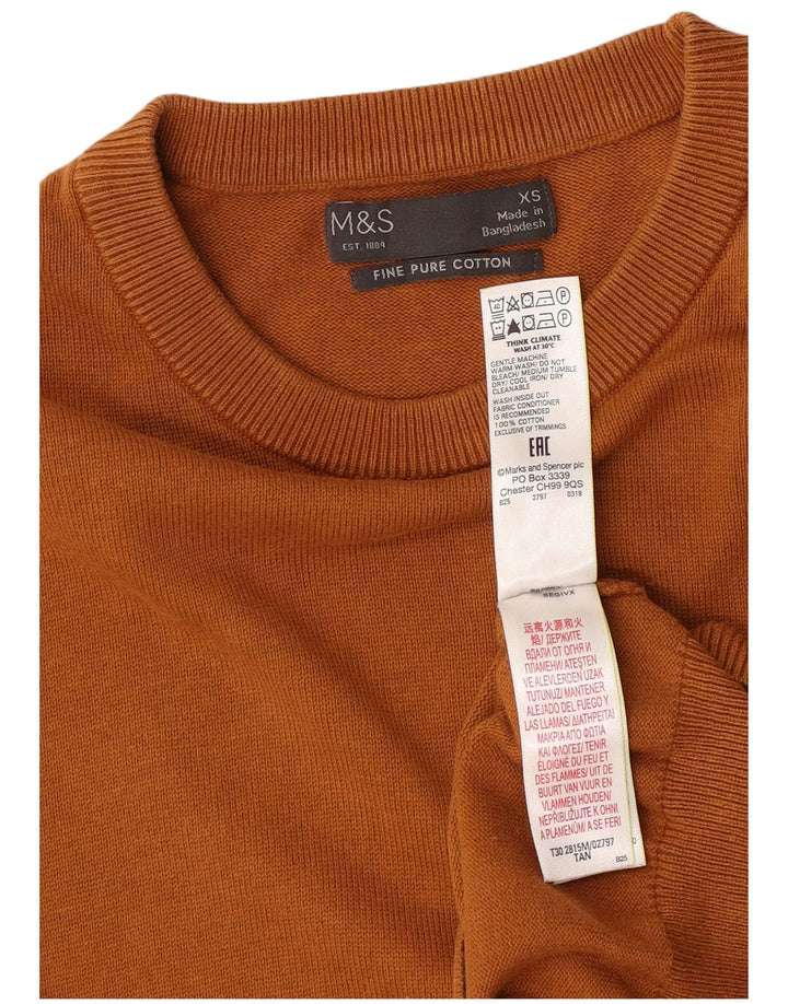 Marks & Spencer Męski sweter z okrągłym dekoltem XS, brązowy, bawełniany