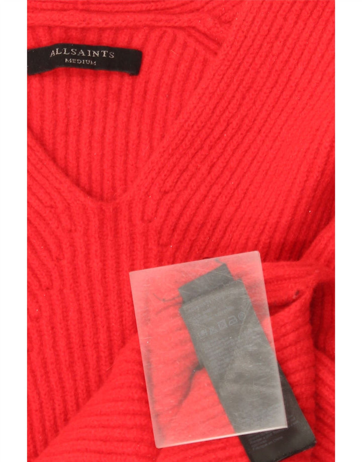 Damski sweter oversize All Saints z dekoltem w kształcie litery V, UK 14, średnia czerwona wełna