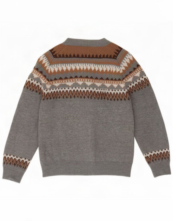 Vintage damski sweter kardigan UK 16 duży szary Fair Isle Polyester