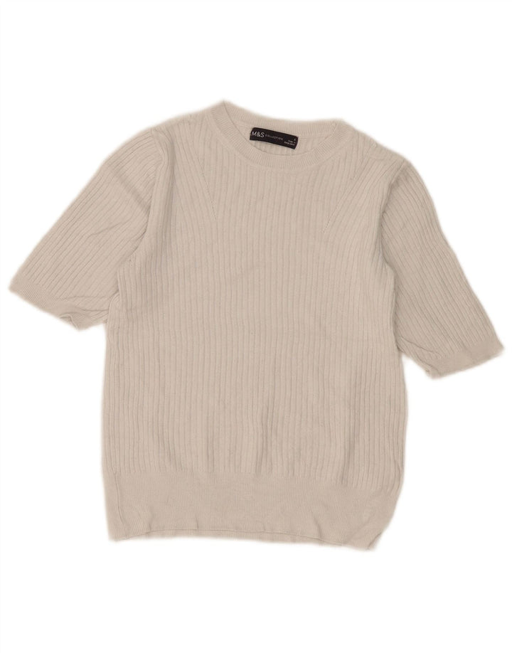 Marks & Spencer Damski sweter z dekoltem w łódkę, UK 8, mały, biały