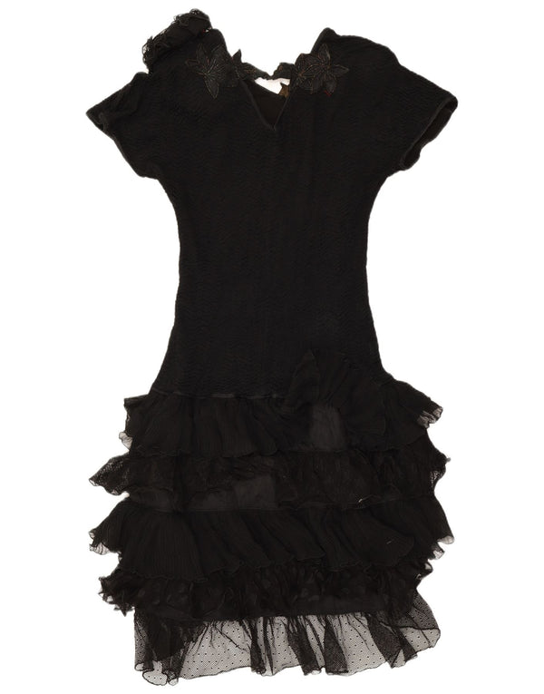 Warstwowa sukienka damska w stylu vintage UK 12, średnia czarna w kwiaty