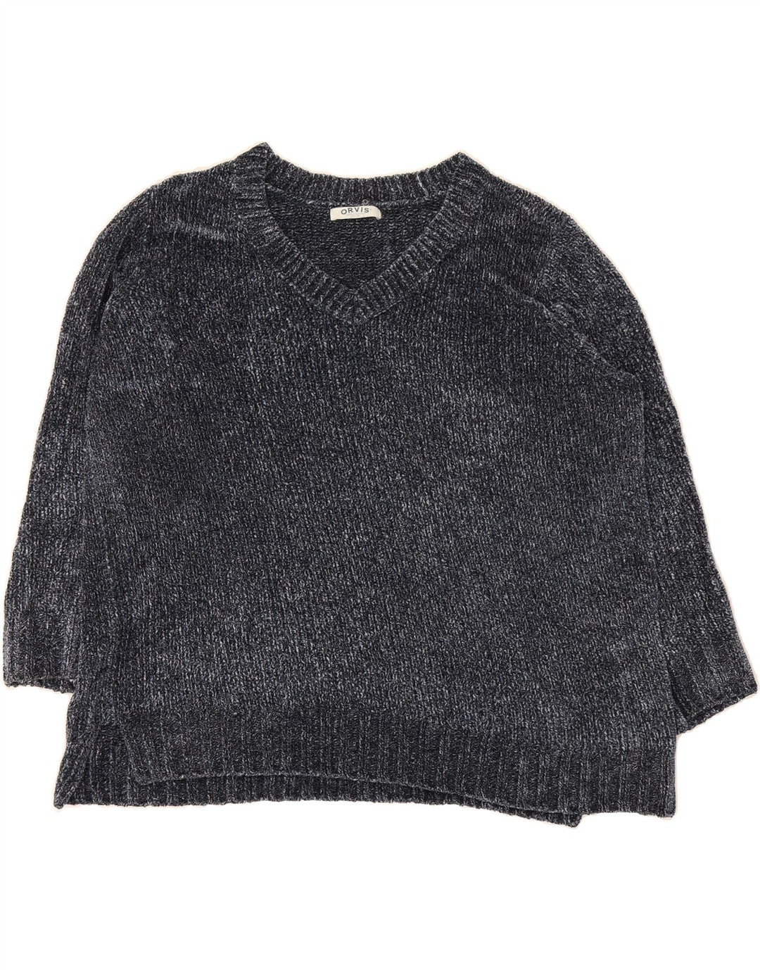 ORVIS Womens V-Neck Jumper Sweater UK 20 2XL Navy Blue Polyester Vintage Orvis and Second-Hand Orvis from Messina Hembry 