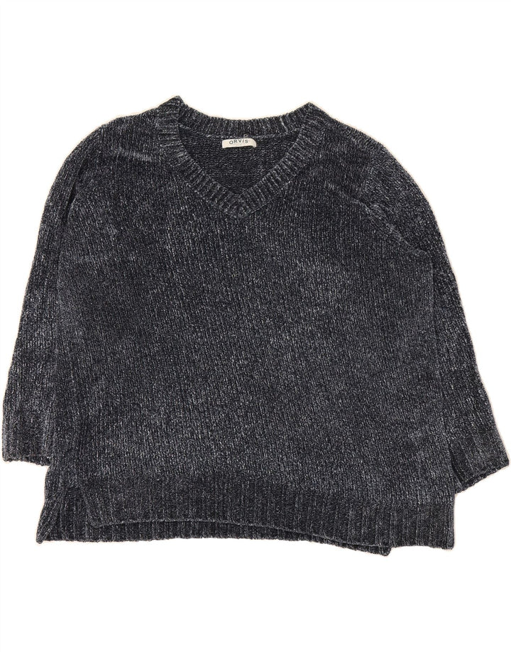 ORVIS Womens V-Neck Jumper Sweater UK 20 2XL Navy Blue Polyester Vintage Orvis and Second-Hand Orvis from Messina Hembry 