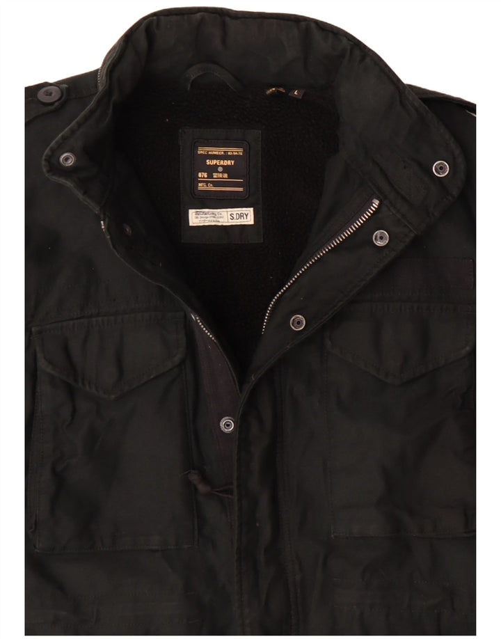 Męska kurtka wojskowa z kapturem Superdry UK 40, duża, czarna, poliestrowa