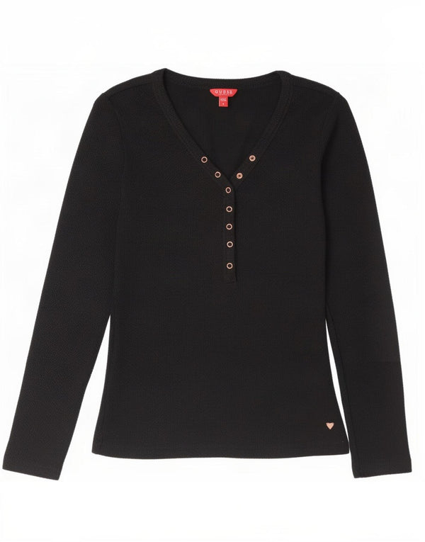 Guess Top damski z długim rękawem UK 12, średni czarny, bawełniany