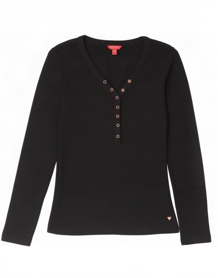 Guess Top damski z długim rękawem UK 12, średni czarny, bawełniany