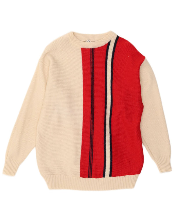 Sweter damski w stylu vintage z dekoltem w łódkę IT 52 2XL Biała wełna z blokami kolorów