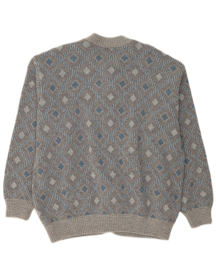 Vintage męski sweter rozpinany XL szary geometryczny