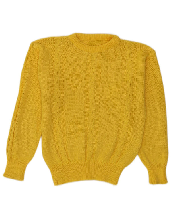 Sweter damski w stylu vintage z okrągłym dekoltem UK 10, mały, żółty, bawełniany