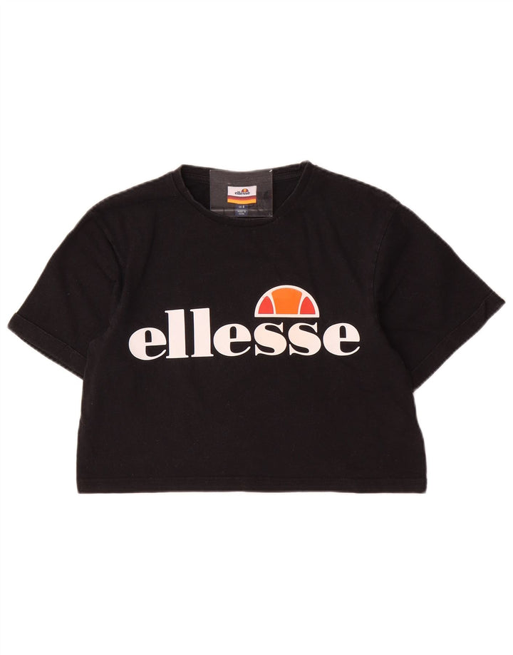 Damska koszulka oversize z grafiką ELLESSE, rozmiar UK 6 XS, czarna bawełna