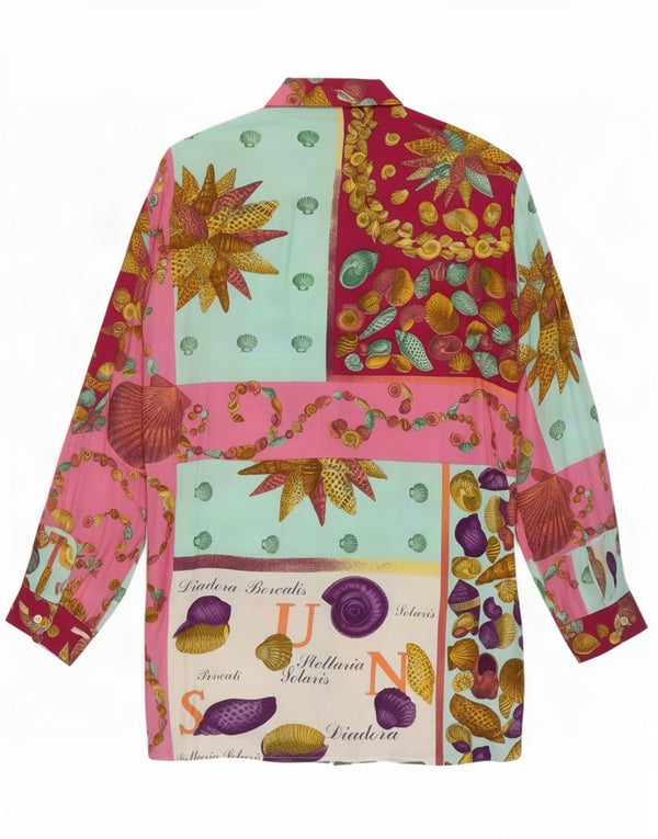 Damska bluzka koszulowa oversize w stylu vintage UK 16, duża, wielobarwna patchworkowa