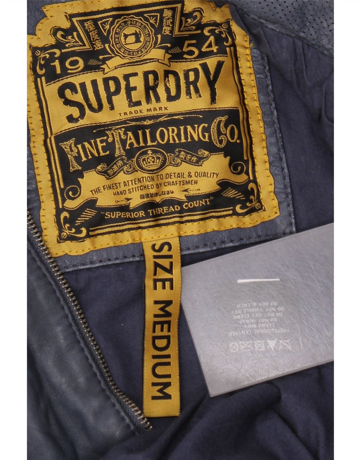 Damska skórzana kurtka z kapturem Superdry UK 14, średnia granatowa skóra