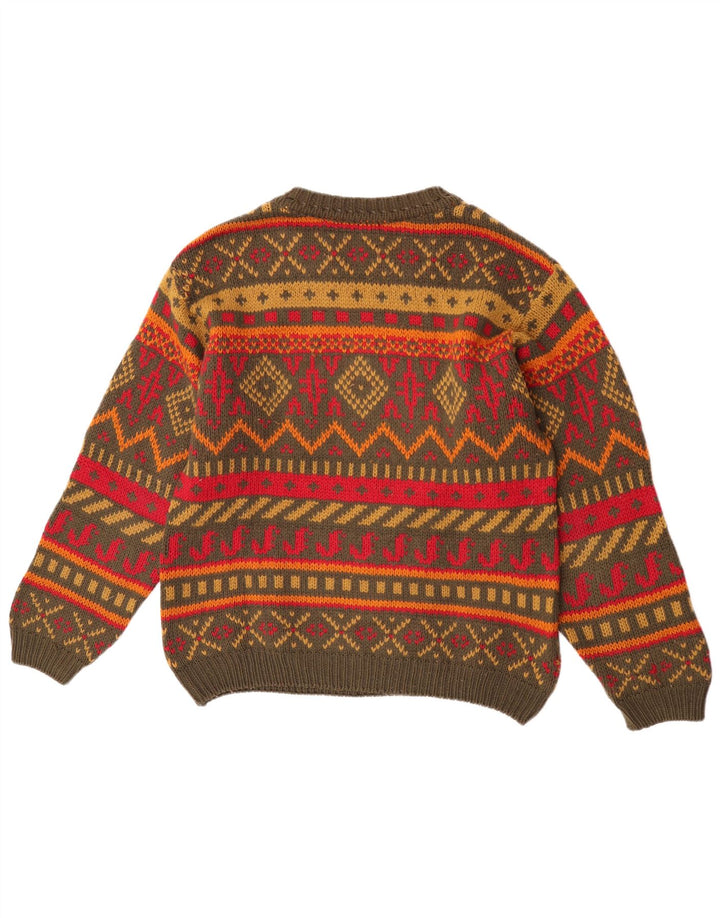 Sweter męski Chambers z okrągłym dekoltem, średniej wielkości, zielona, geometryczna wełna