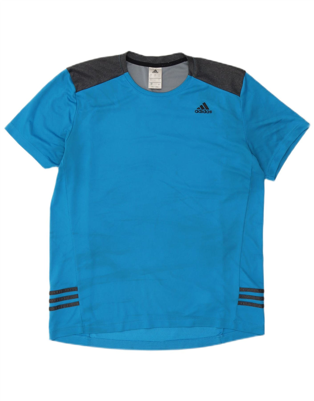 Adidas Męski T-shirt Top Duży Niebieski Poliester z blokami kolorów