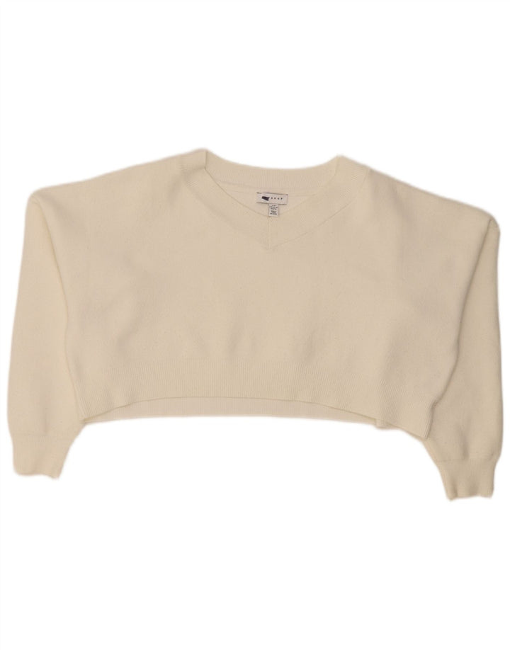 Topshop damski sweter typu Crop Oversize z dekoltem w kształcie litery V, UK 14, średni biały