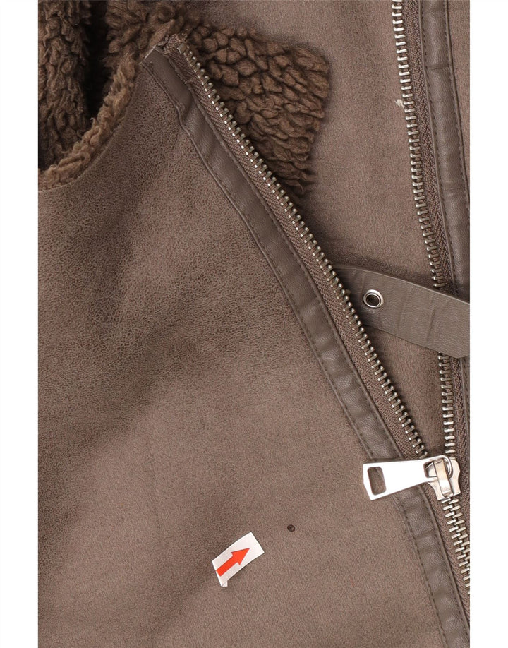 Damska kurtka motocyklowa Zara Sherpa Oversize UK 10, mała brązowa