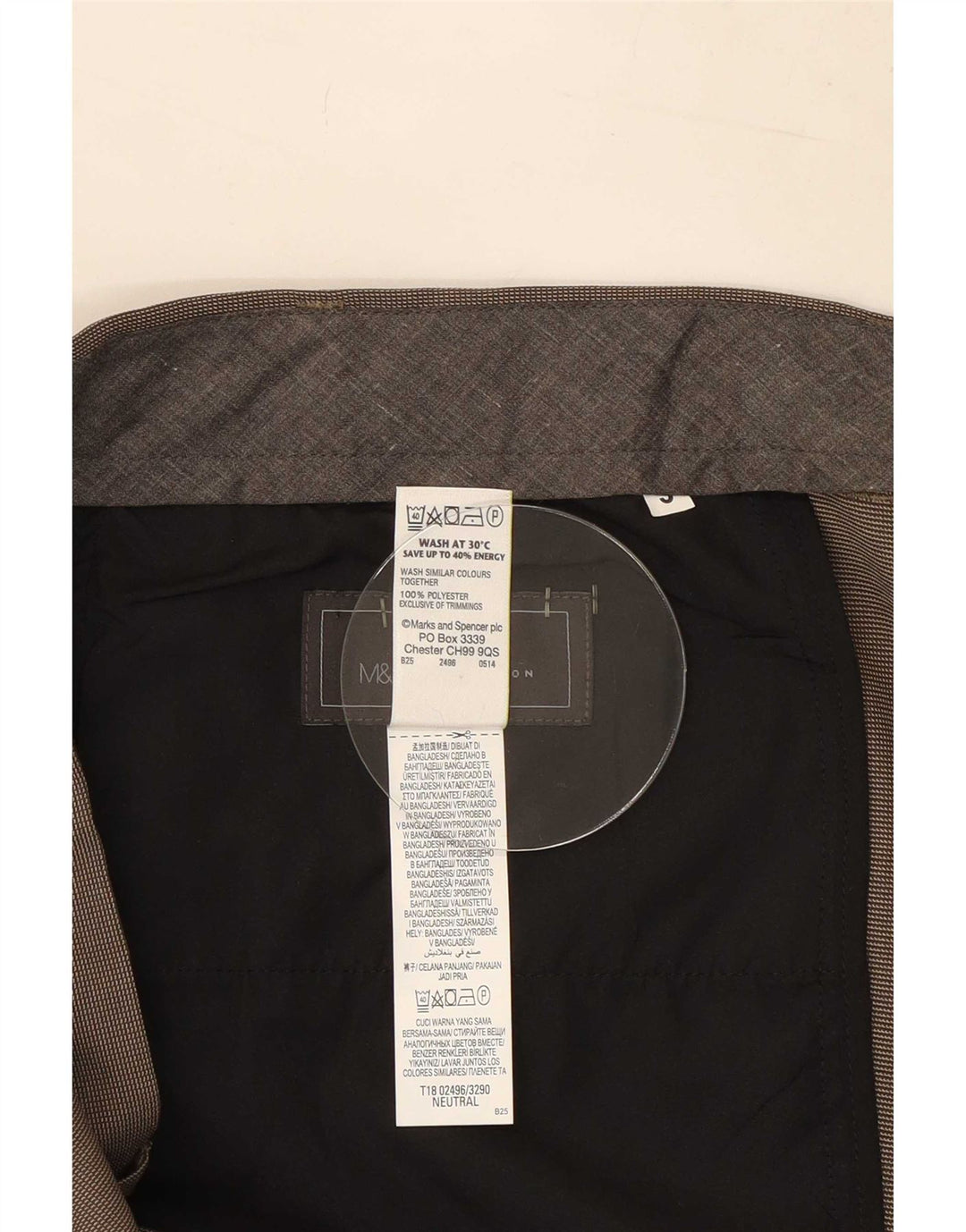 Męskie spodnie garniturowe Marks & Spencer o regularnym kroju W40 L31, brązowy poliester