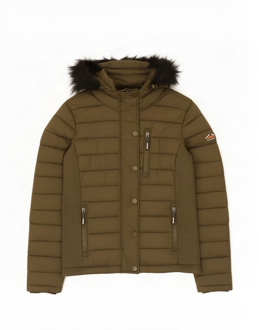 Damska wyściełana kurtka z kapturem Superdry UK 14, średni nylon khaki