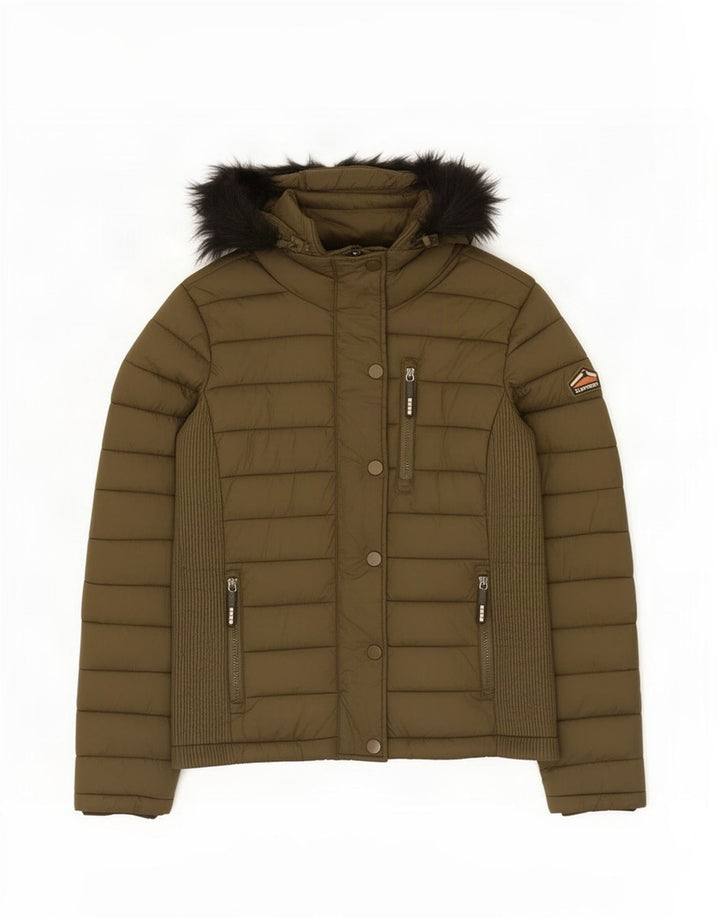 Damska wyściełana kurtka z kapturem Superdry UK 14, średni nylon khaki