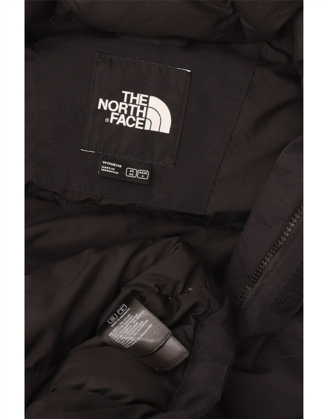 THE NORTH FACE Damski, oversize'owy, ocieplany płaszcz z kapturem UK 6 XS, czarny nylon