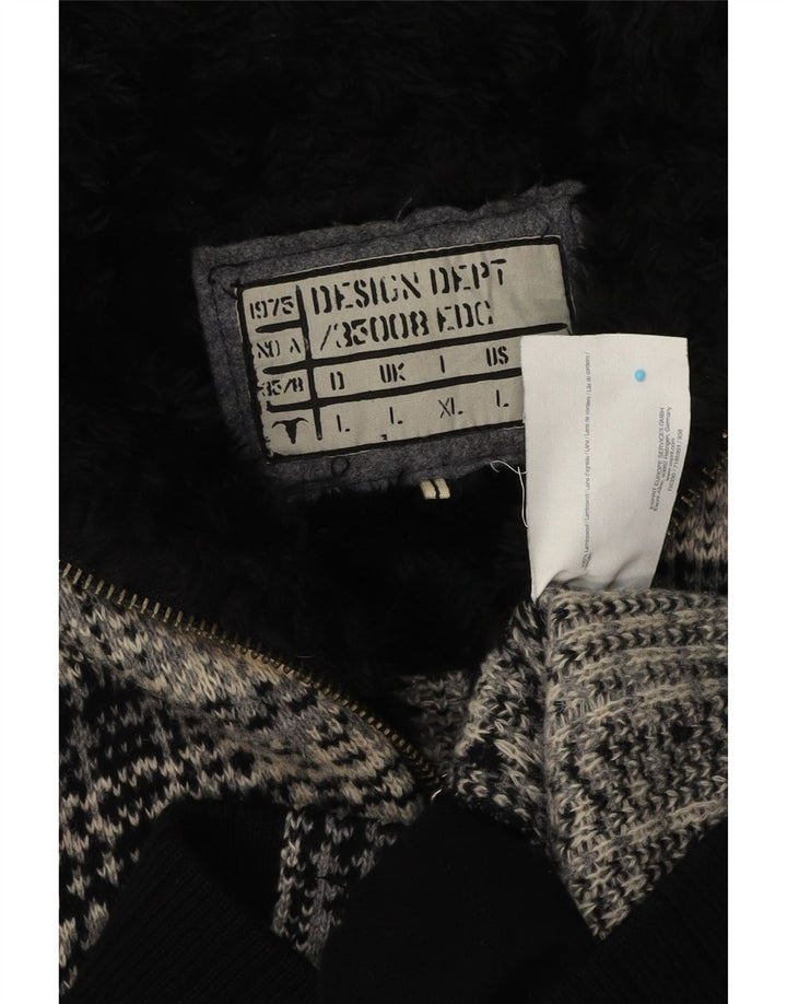 Sweter damski EDC Cardigan UK 16, duża, czarna owcza wełna w kratkę