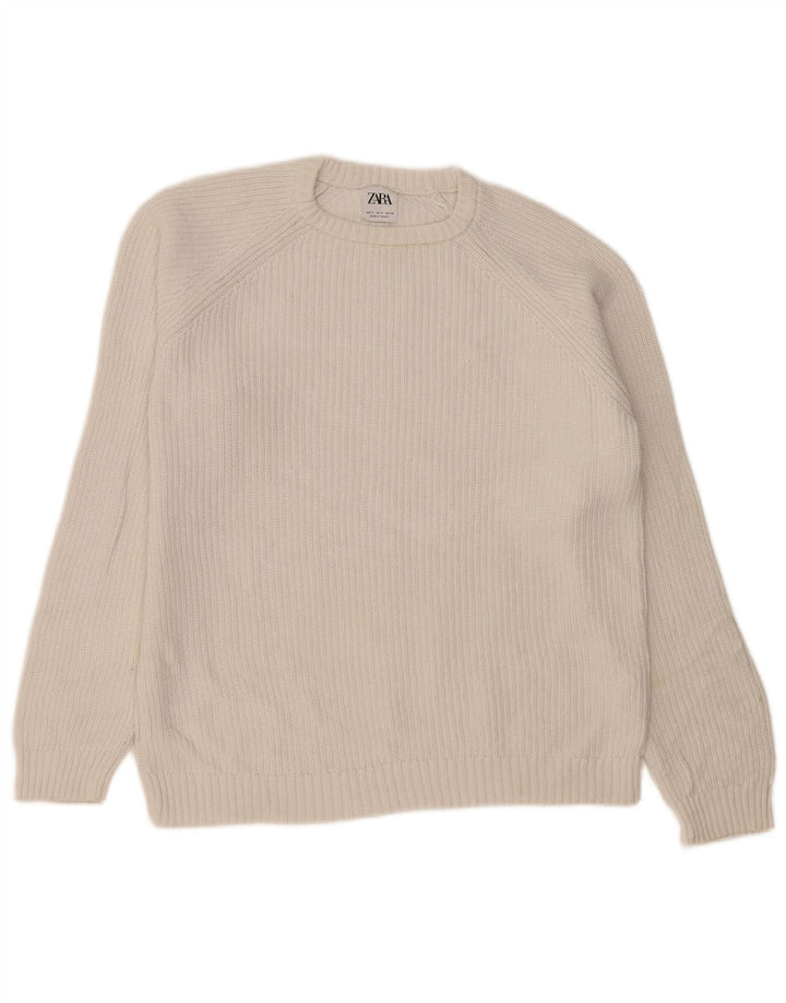 Męski sweter z okrągłym dekoltem Zara, mały, biały